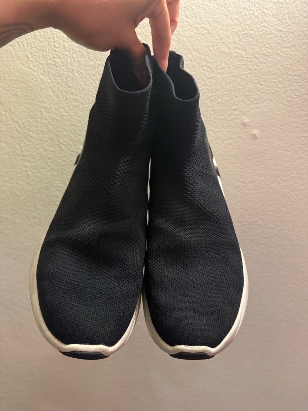 Skechers Women's Black Slip-On Knit Sock Sneakers with White Sole